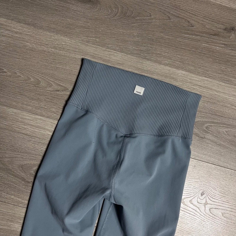 Vuori Ribbed Waist High Rise Athletic Leggings Slate Blue ebay